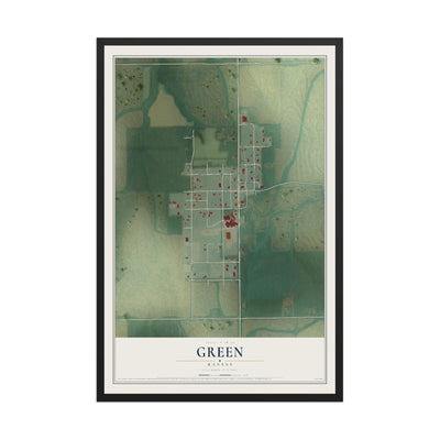 Map of Green, Kansas, 12 x 18 inch print in a black wood frame