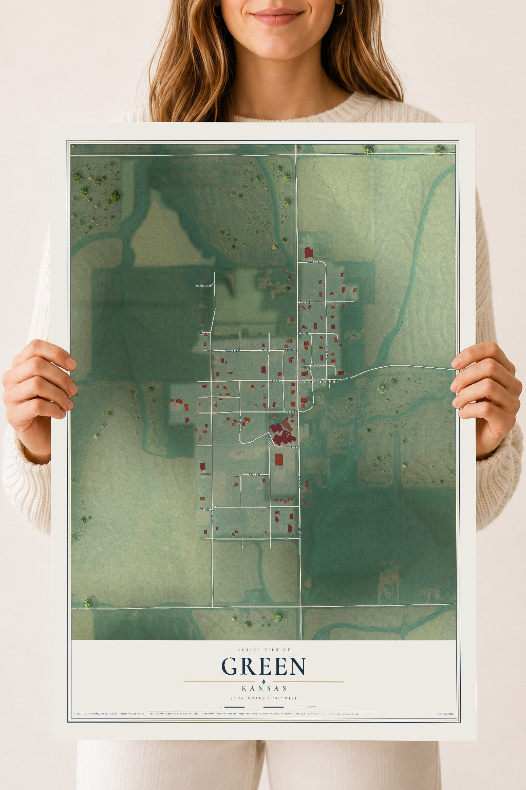 Map of Green, Kansas, 18 x 24 inch unframed archival matte print