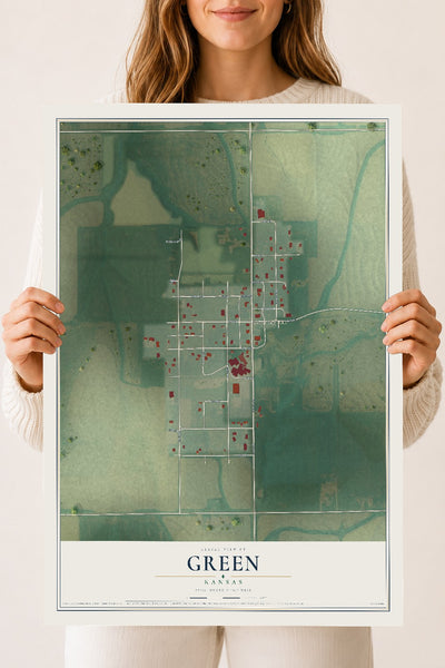 Map of Green, Kansas, 18 x 24 inch unframed archival matte print