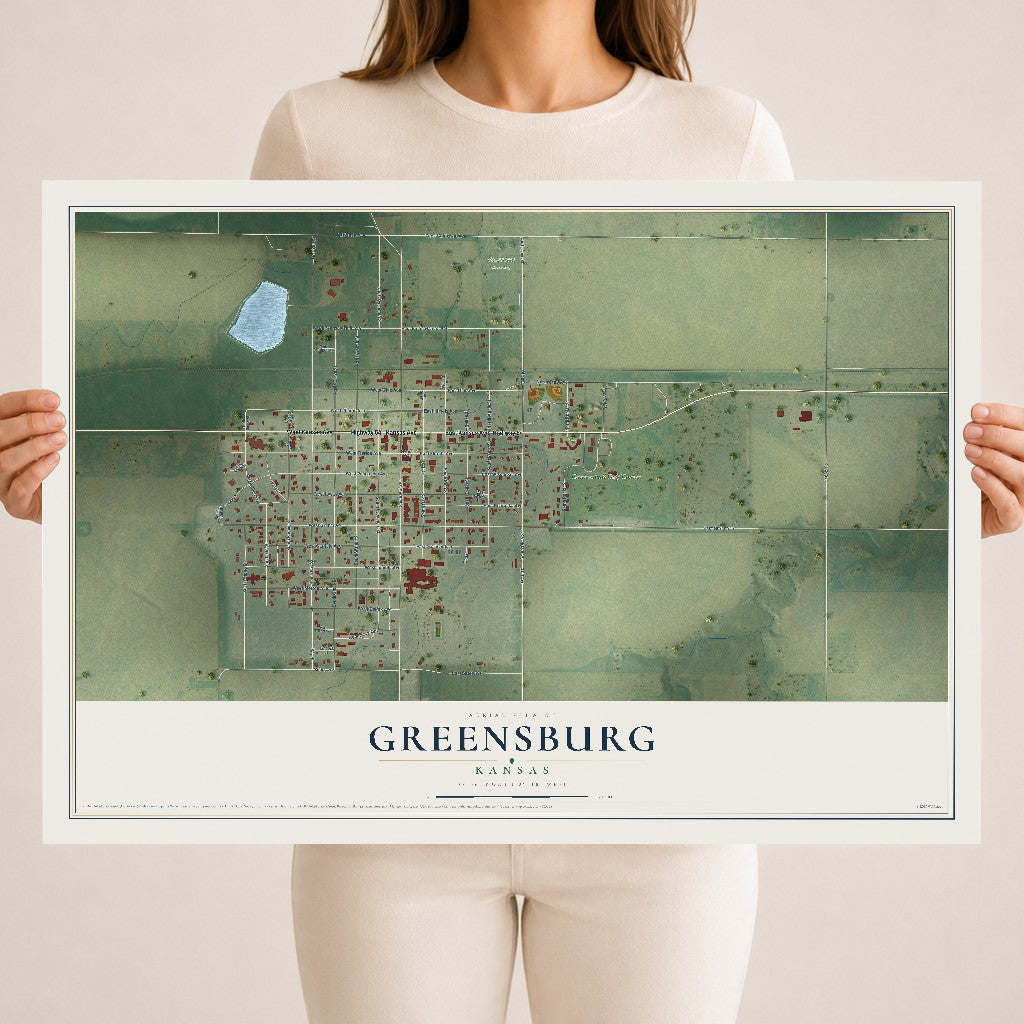 Map of Greensburg, Kansas, 18 x 24 inch unframed archival matte print