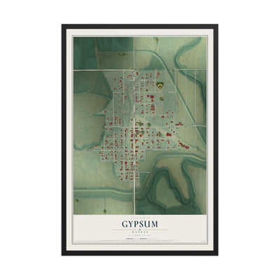 Map of Gypsum, Kansas, 12 x 18 inch print in a black wood frame
