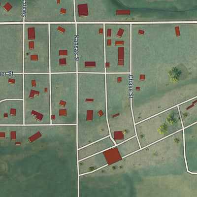 Close-up of the map of Haddam, Kansas print showing street and building detail