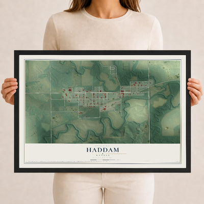 Map of Haddam, Kansas, 12 x 18 inch print in a black wood frame
