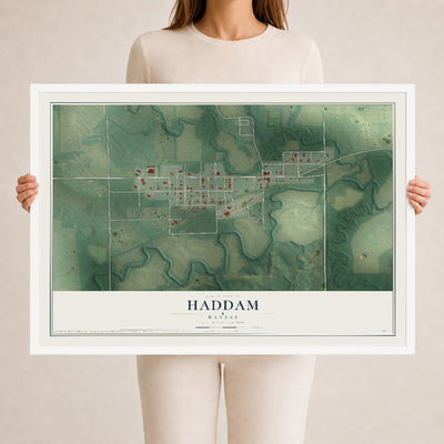 Map of Haddam, Kansas, 24 x 36 inch print in a white wood frame
