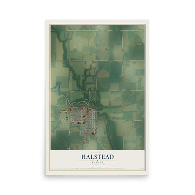 Map of Halstead, Kansas, 12 x 18 inch unframed archival matte print