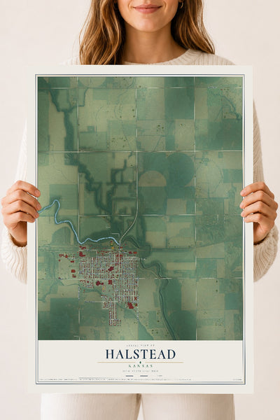 Map of Halstead, Kansas, 18 x 24 inch unframed archival matte print