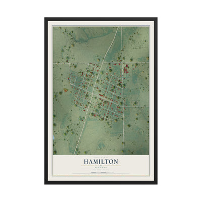Map of Hamilton, Kansas, 12 x 18 inch print in a black wood frame