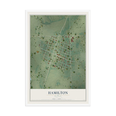 Map of Hamilton, Kansas, 12 x 18 inch print in a white wood frame