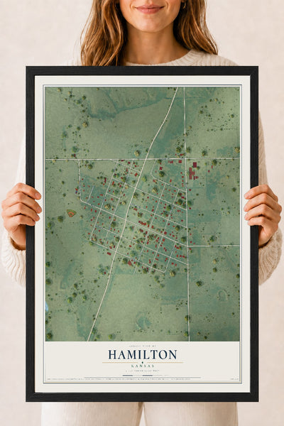 Map of Hamilton, Kansas, 18 x 24 inch print in a black wood frame