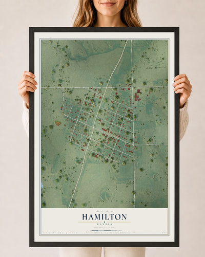 Map of Hamilton, Kansas, 24 x 36 inch print in a black wood frame