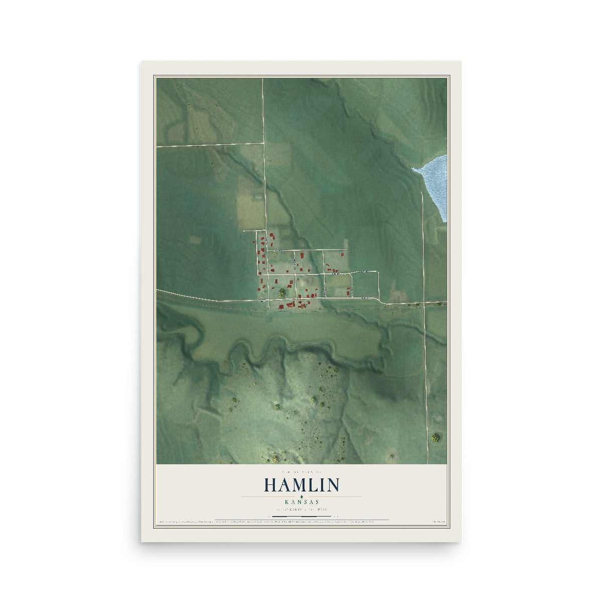 Map of Hamlin, Kansas, 12 x 18 inch unframed archival matte print