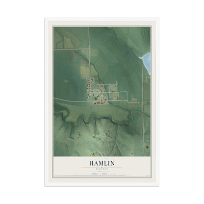 Map of Hamlin, Kansas, 12 x 18 inch print in a white wood frame
