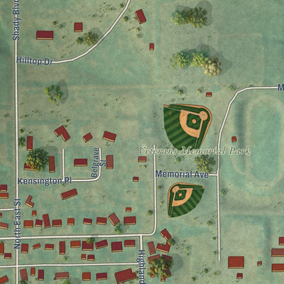 Second close-up of the map of Hanover, Kansas print showing more streets and buildings