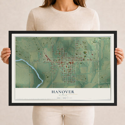 Map of Hanover, Kansas, 12 x 18 inch print in a black wood frame