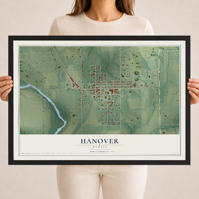 Map of Hanover, Kansas, 18 x 24 inch print in a black wood frame