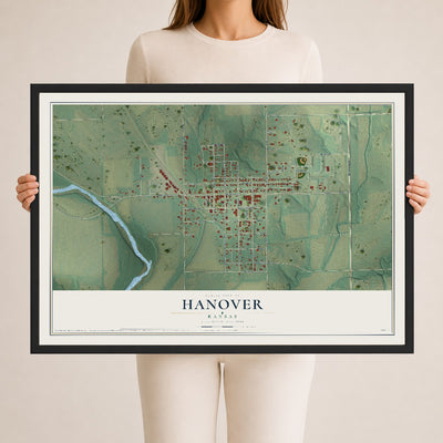 Map of Hanover, Kansas, 24 x 36 inch print in a black wood frame