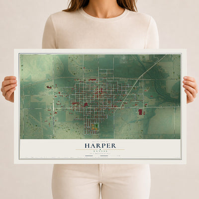 Map of Harper, Kansas, 12 x 18 inch unframed archival matte print