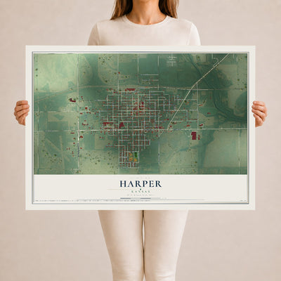Map of Harper, Kansas, 24 x 36 inch unframed archival matte print