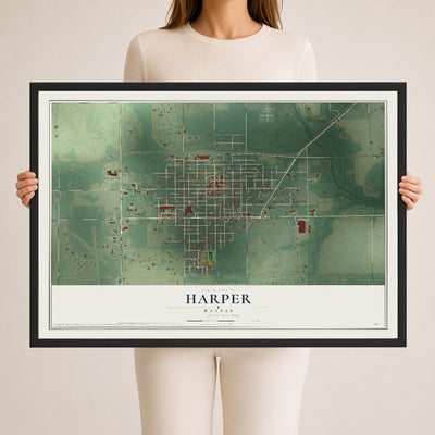 Map of Harper, Kansas, 24 x 36 inch print in a black wood frame
