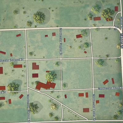 Close-up of the map of Harris, Kansas print showing street and building detail