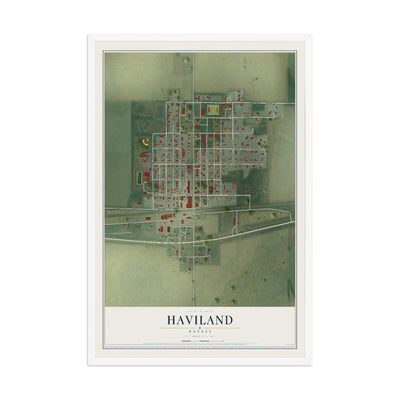 Map of Haviland, Kansas, 12 x 18 inch print in a white wood frame