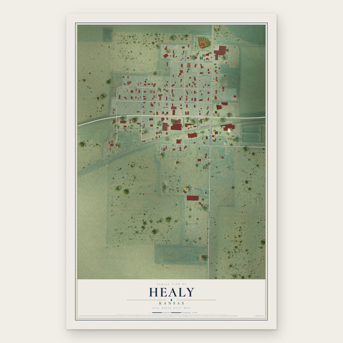 Healy, Kansas map print, the full design