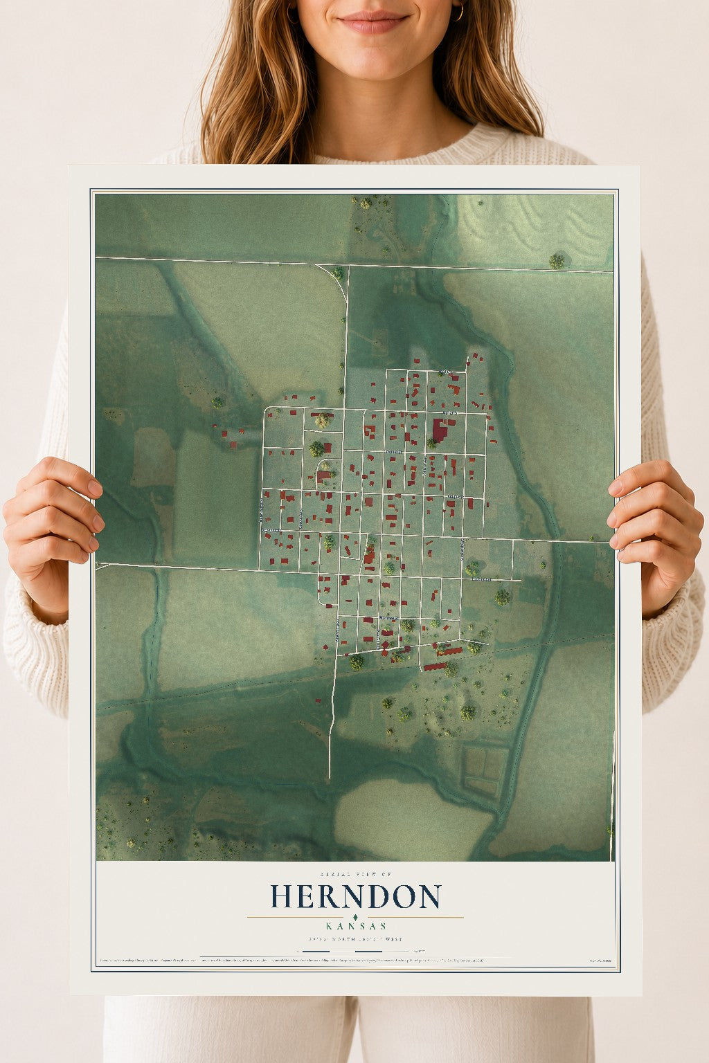 Map of Herndon, Kansas, 18 x 24 inch unframed archival matte print