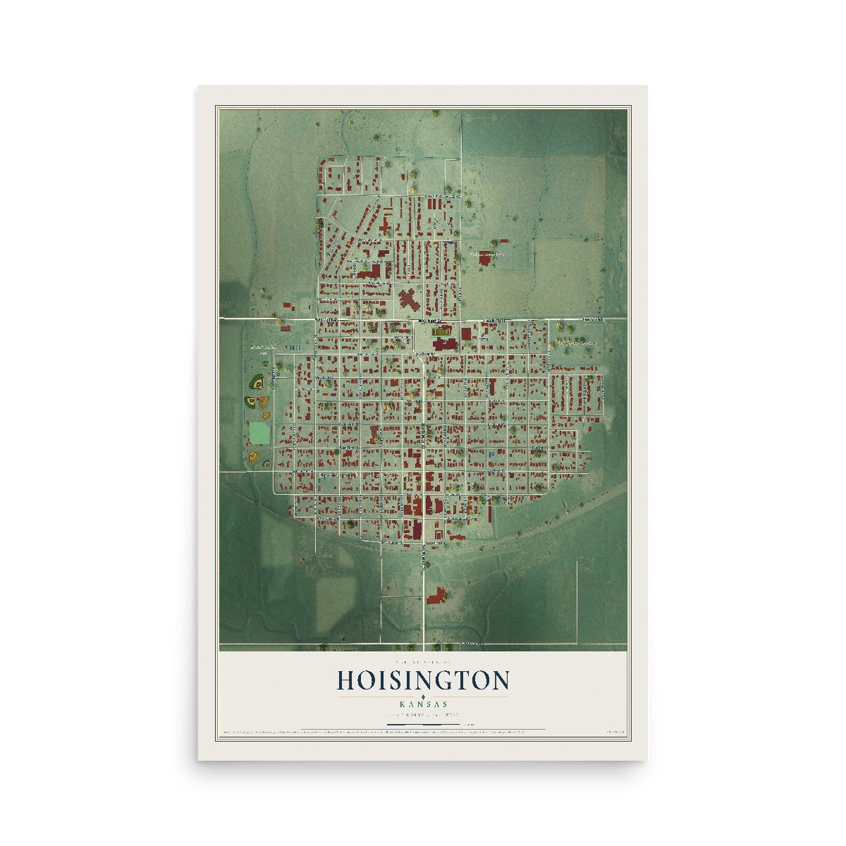 Map of Hoisington, Kansas, 12 x 18 inch unframed archival matte print