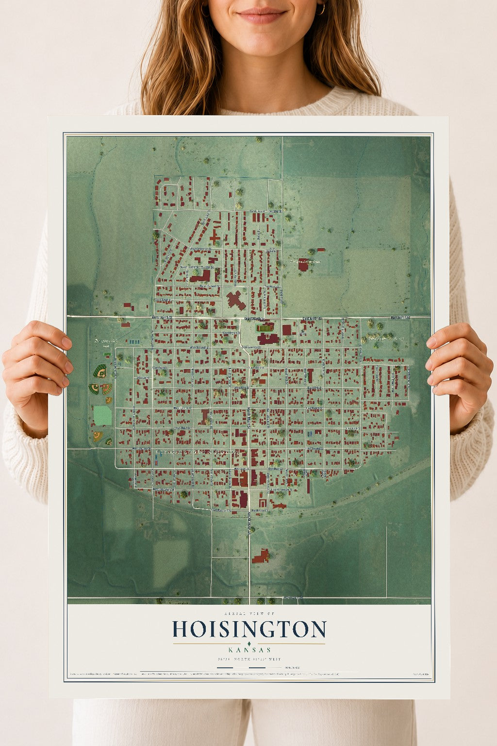 Map of Hoisington, Kansas, 18 x 24 inch unframed archival matte print