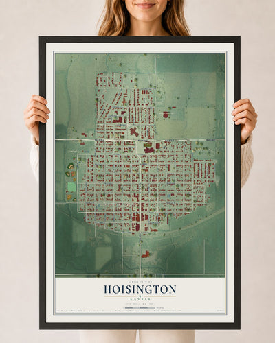 Map of Hoisington, Kansas, 24 x 36 inch print in a black wood frame