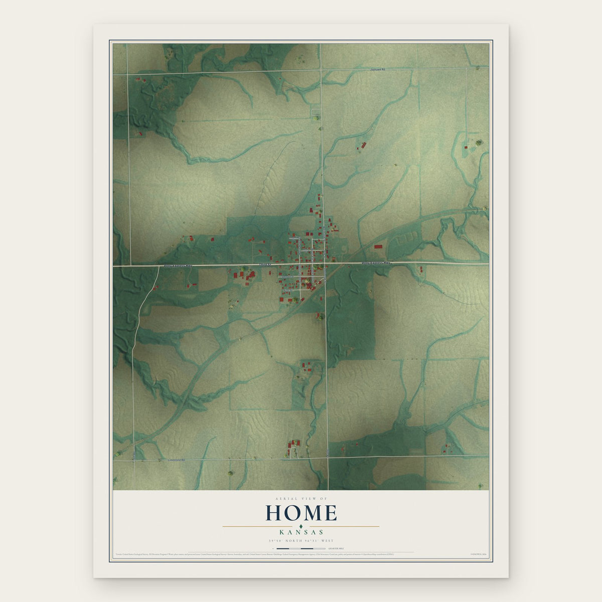 Home, Kansas map print, the full design