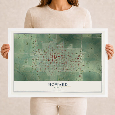 Map of Howard, Kansas, 12 x 18 inch print in a white wood frame