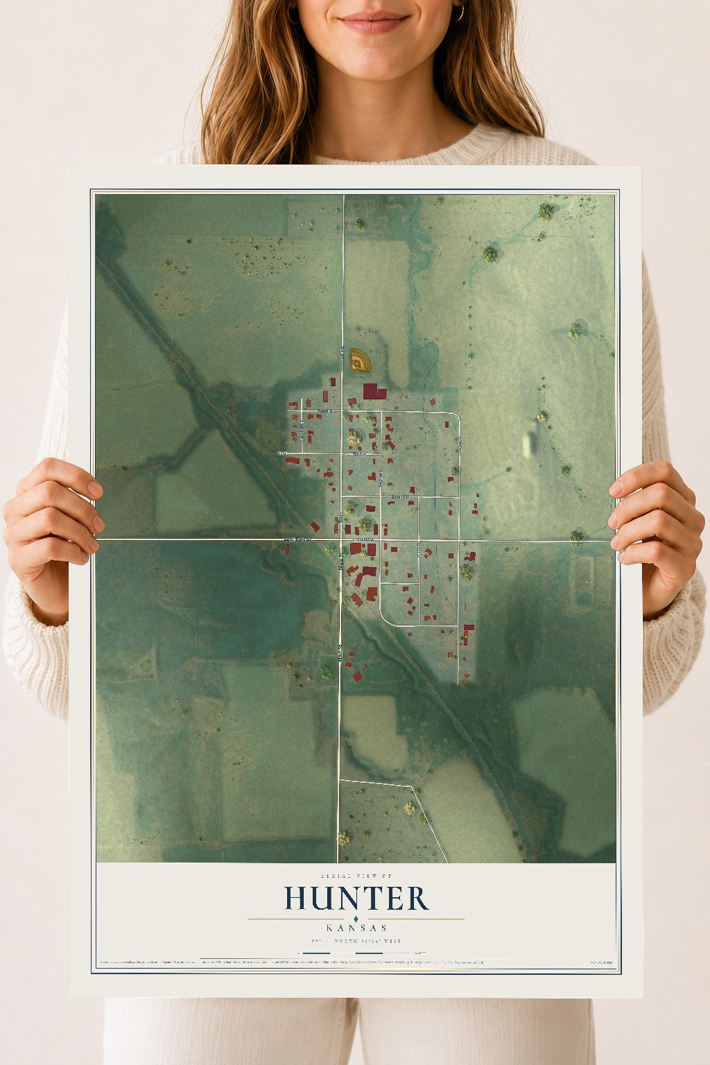 Map of Hunter, Kansas, 18 x 24 inch unframed archival matte print