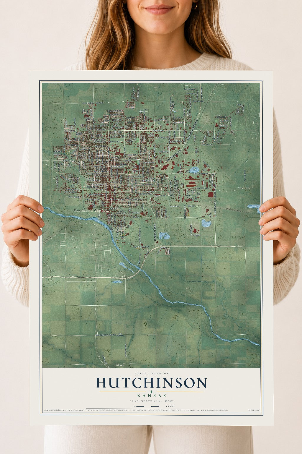 Map of Hutchinson, Kansas, 18 x 24 inch unframed archival matte print