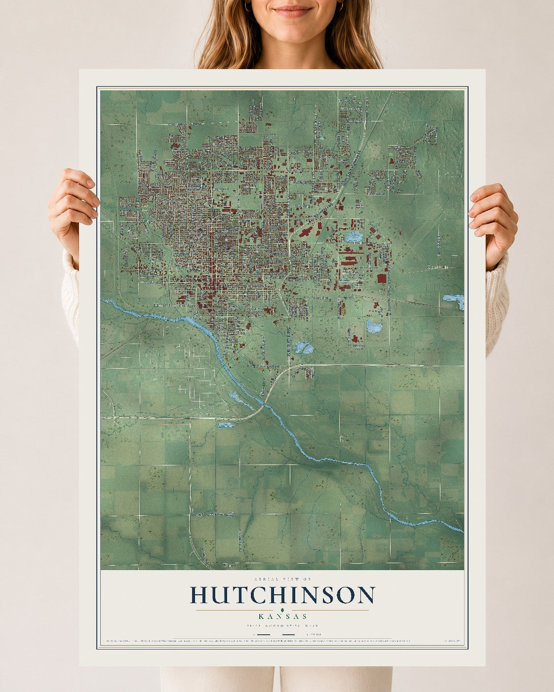 Map of Hutchinson, Kansas, 24 x 36 inch unframed archival matte print