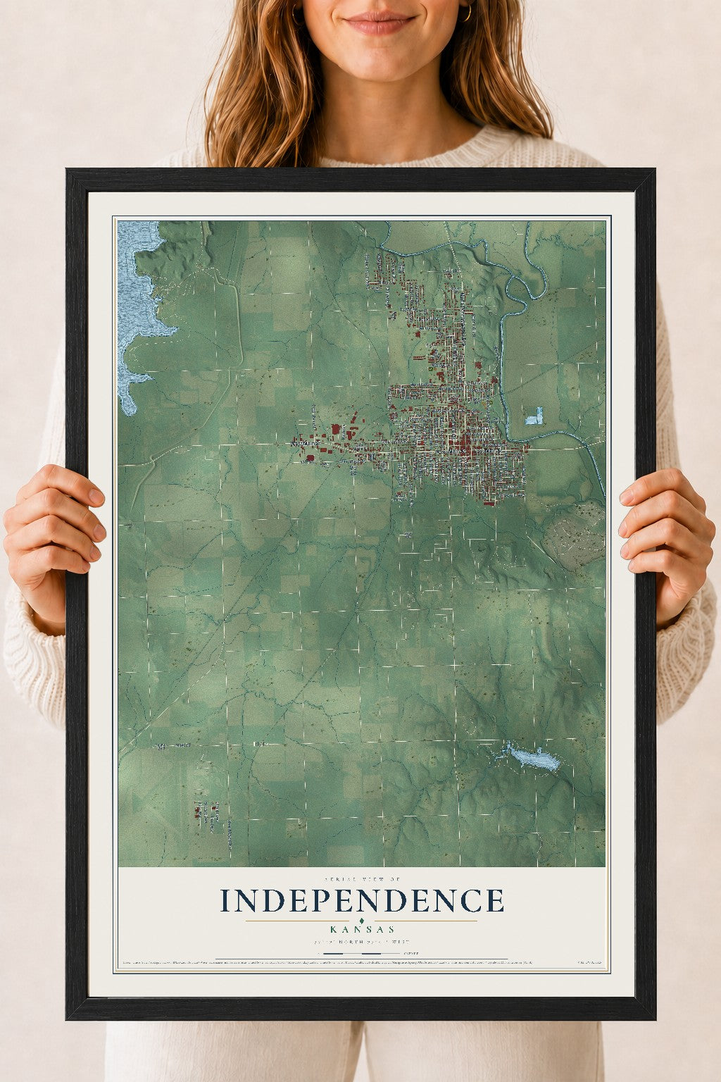 Map of Independence, Kansas, 18 x 24 inch print in a black wood frame