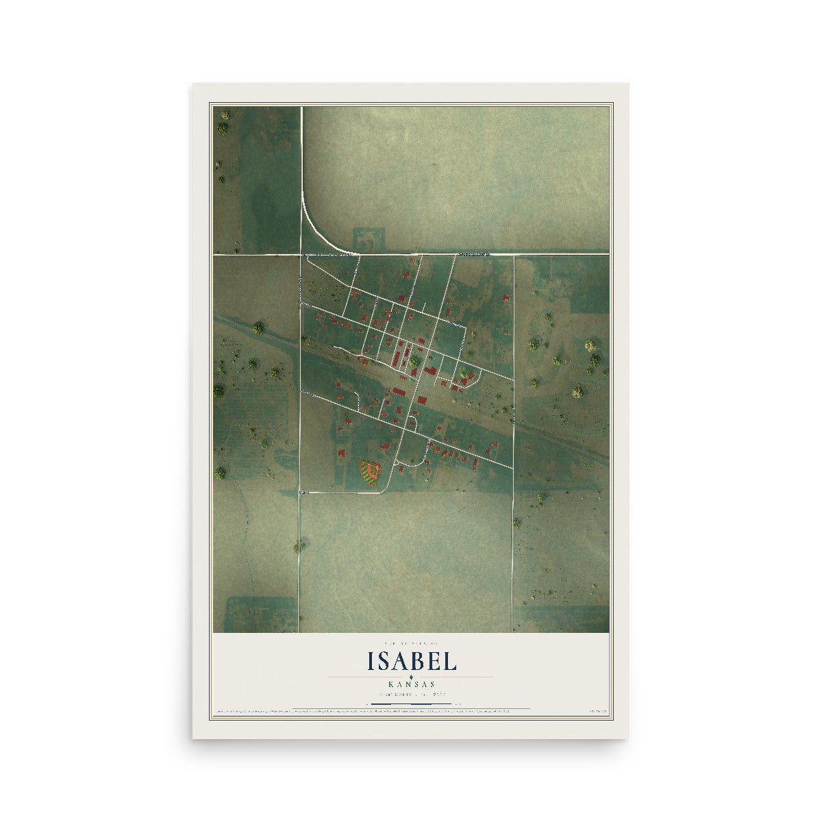 Map of Isabel, Kansas, 12 x 18 inch unframed archival matte print