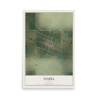 Map of Isabel, Kansas, 12 x 18 inch unframed archival matte print