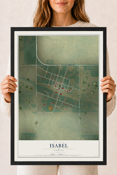 Map of Isabel, Kansas, 18 x 24 inch print in a black wood frame