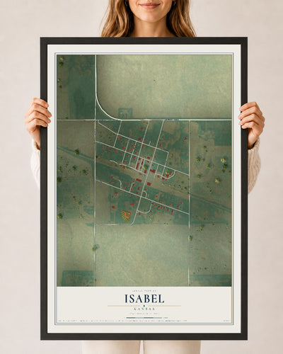 Map of Isabel, Kansas, 24 x 36 inch print in a black wood frame