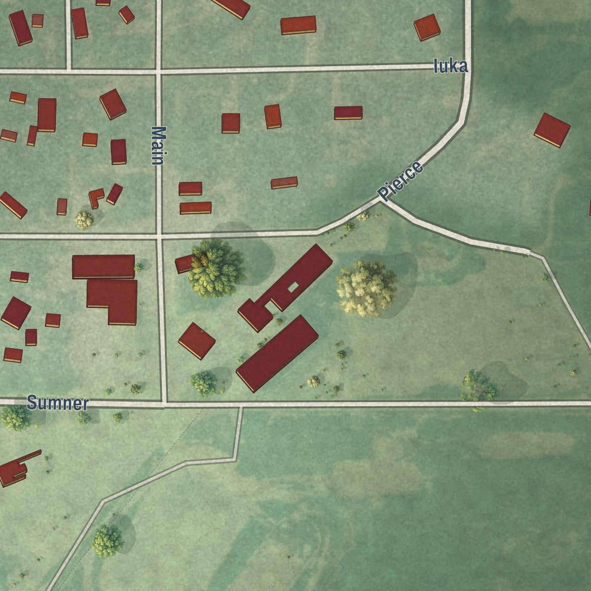 Second close-up of the map of Iuka, Kansas print showing more streets and buildings