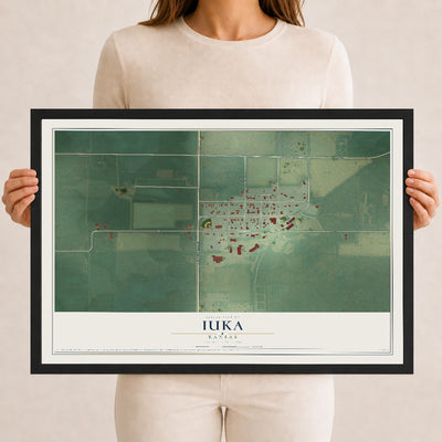 Map of Iuka, Kansas, 12 x 18 inch print in a black wood frame