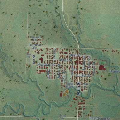 Close-up of the map of Jetmore, Kansas print showing street and building detail