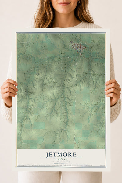 Map of Jetmore, Kansas, 18 x 24 inch unframed archival matte print