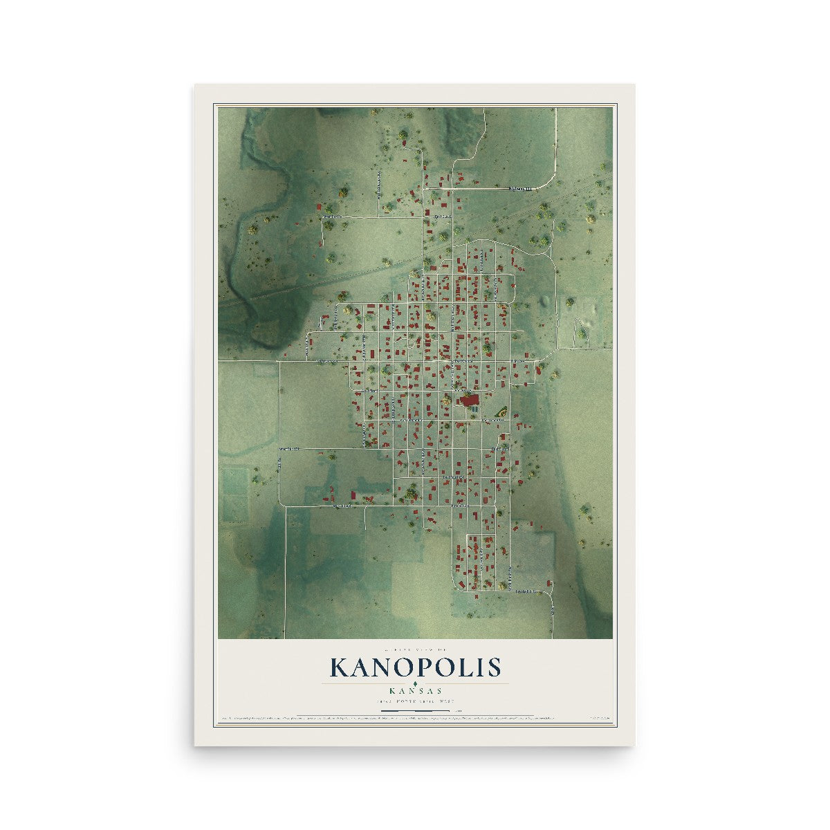 Map of Kanopolis, Kansas, 12 x 18 inch unframed archival matte print