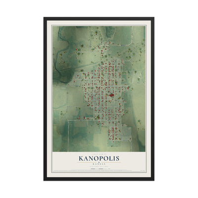 Map of Kanopolis, Kansas, 12 x 18 inch print in a black wood frame