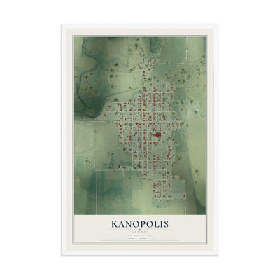 Map of Kanopolis, Kansas, 12 x 18 inch print in a white wood frame