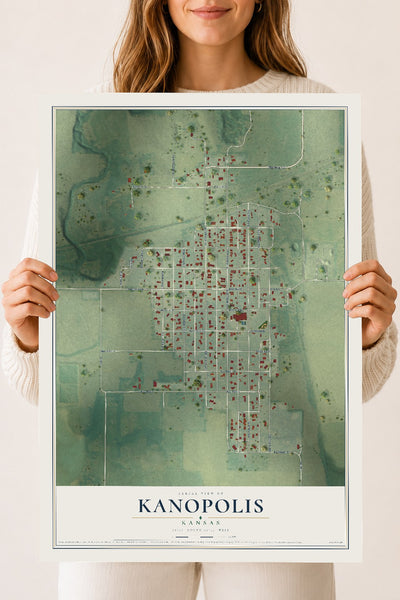 Map of Kanopolis, Kansas, 18 x 24 inch unframed archival matte print