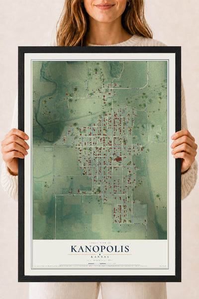 Map of Kanopolis, Kansas, 18 x 24 inch print in a black wood frame
