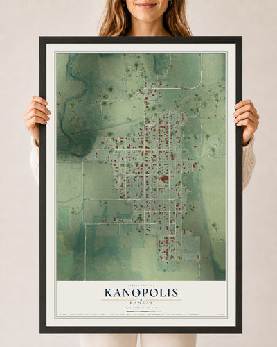 Map of Kanopolis, Kansas, 24 x 36 inch print in a black wood frame